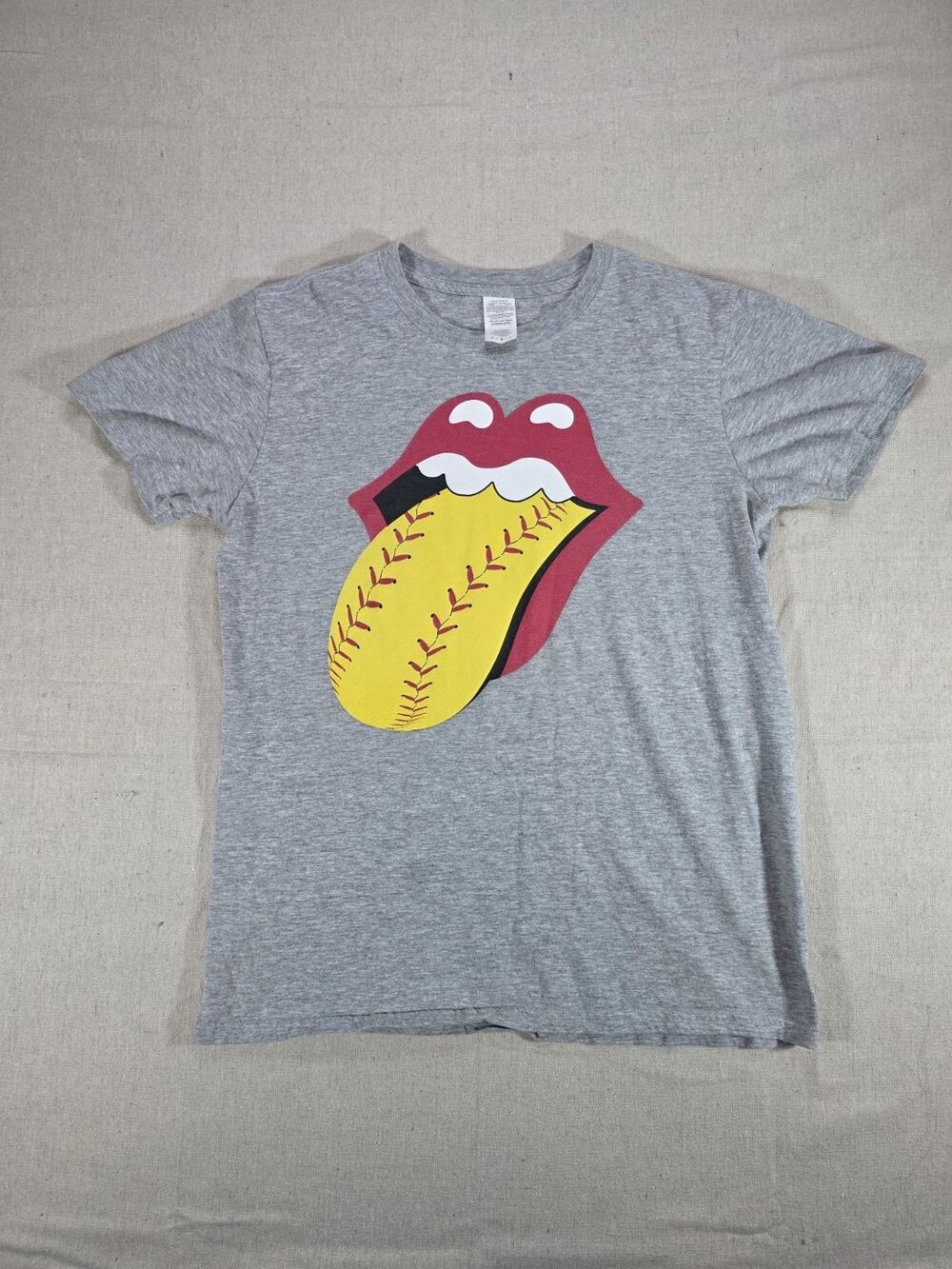 Rolling Stones Softball Tongue Logo Graphic T-Shirt Gray Women's Medium